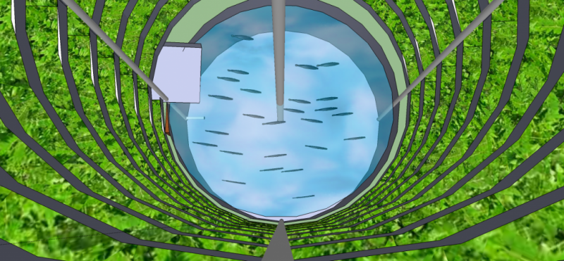 Upon harvest, water flow is increased, the harvest gate at the bottom 