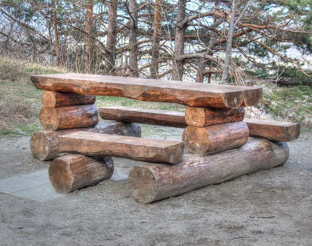 Log picnic bench