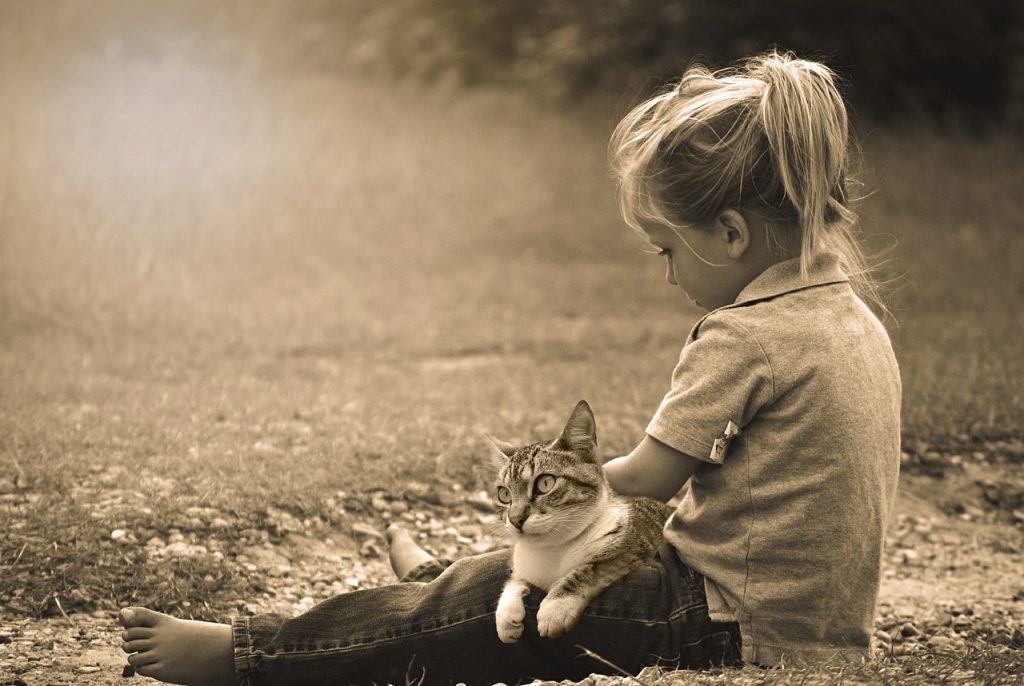 child and kitten