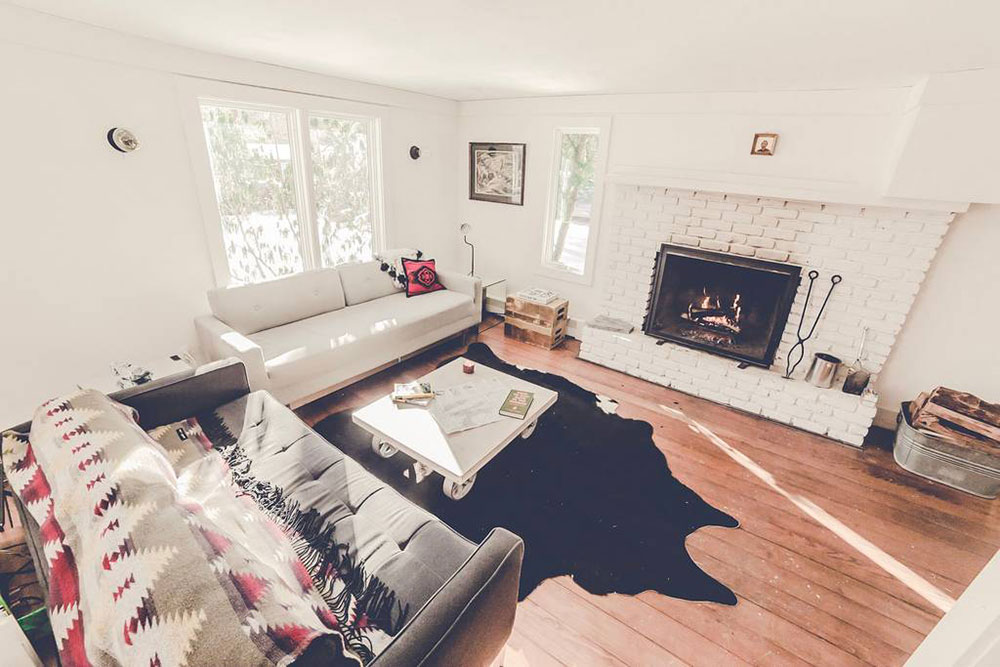 A-frame cabin living room