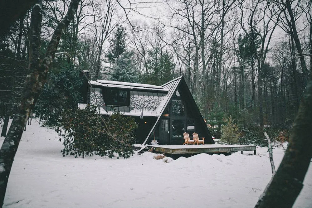 Off grid cabin in winter