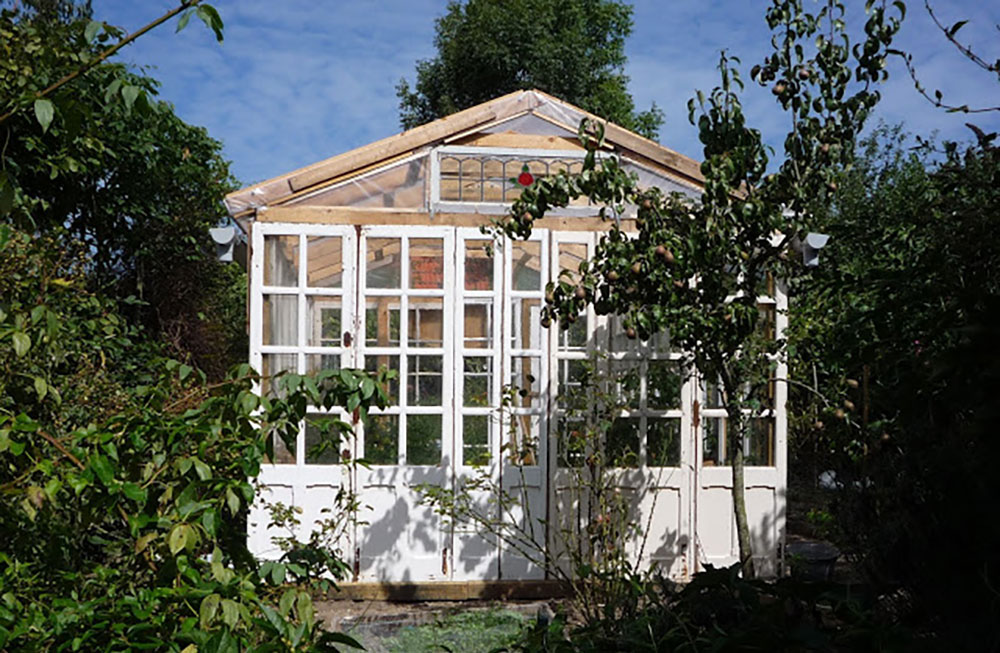 Greenhouse made from old windows and pallets