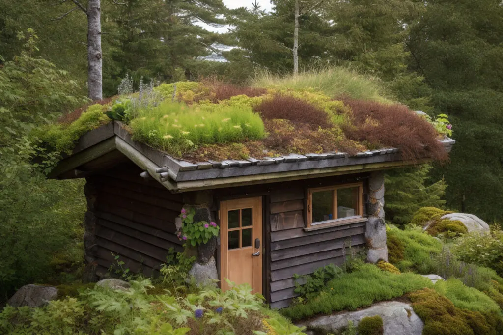 living roof on a cabin