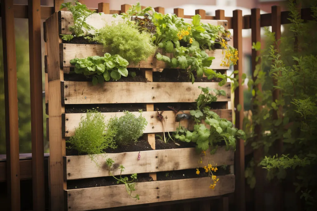 Vertical pallet herb garden