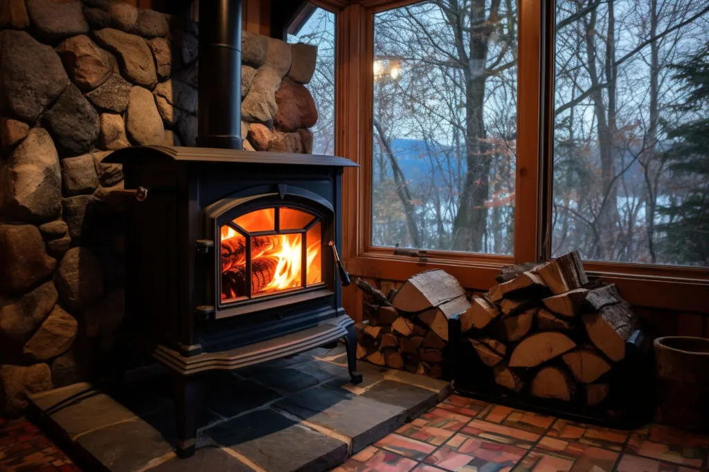 wood stove in a cabin